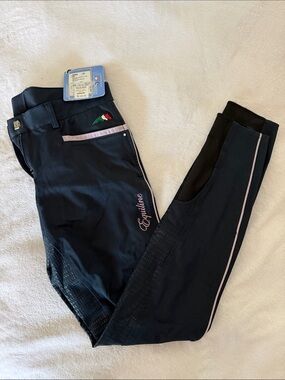 Equiline Girls' Navy Riding Breeches with Lavender Trim
